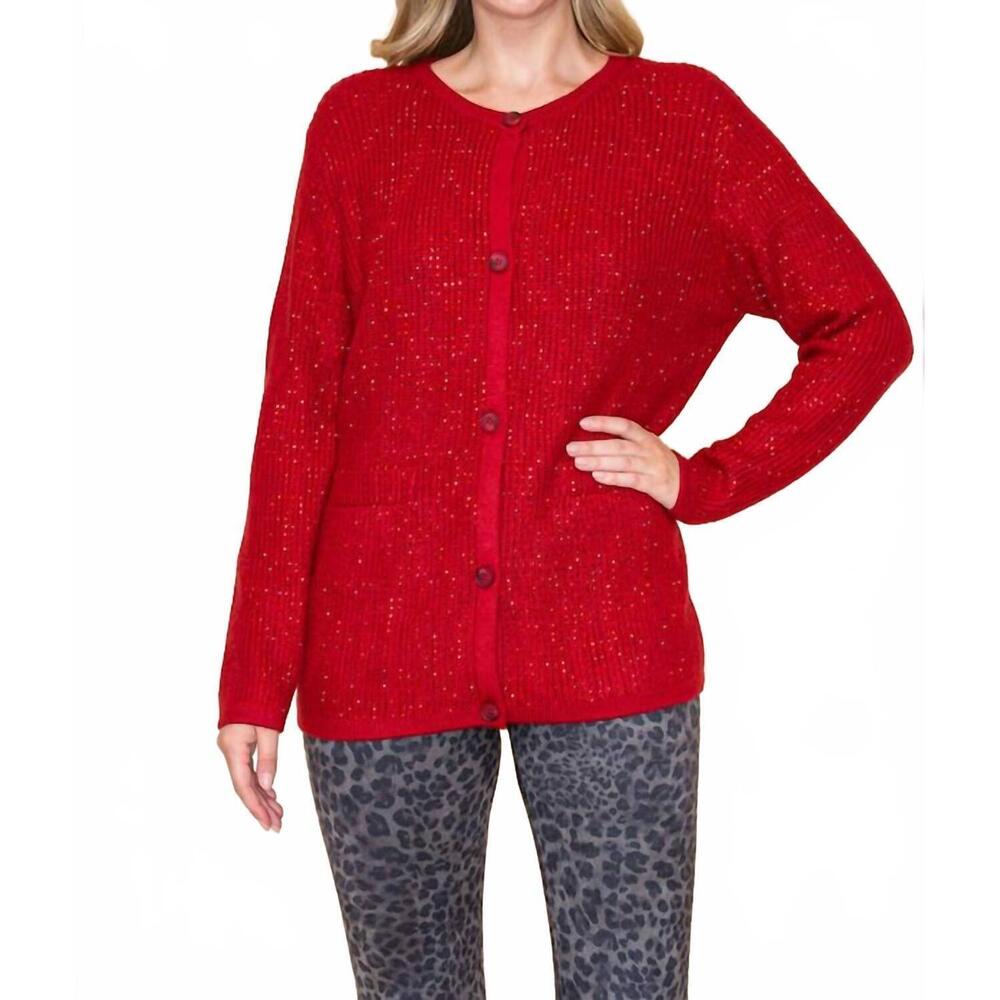 NEW VOCAL APPAREL sparkle cardigan in crimson